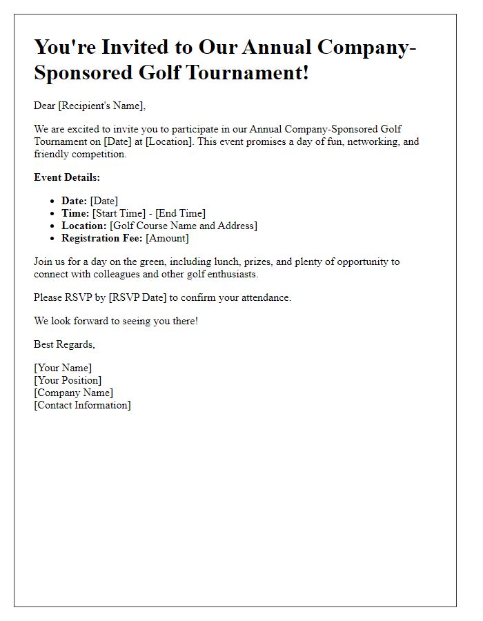 Letter template of company-sponsored golf tournament invitation