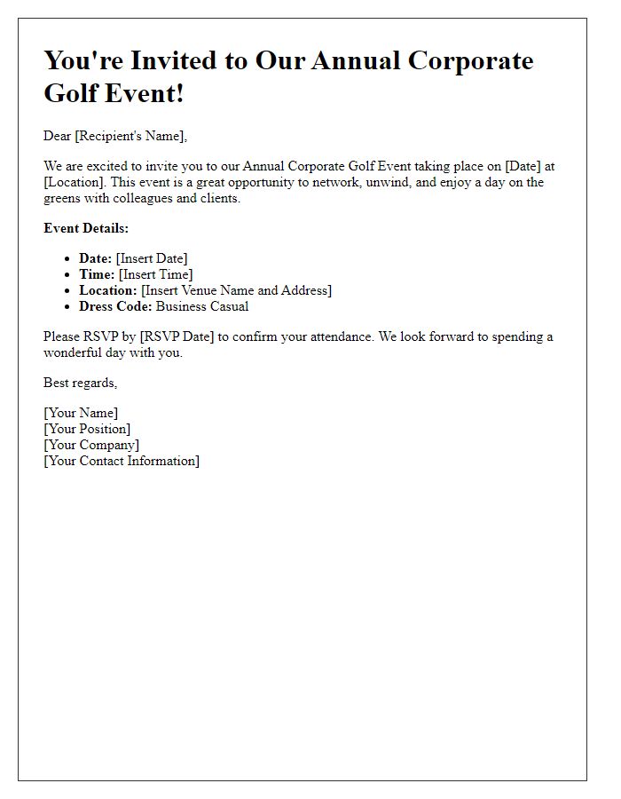 Letter template of corporate golf event invitation