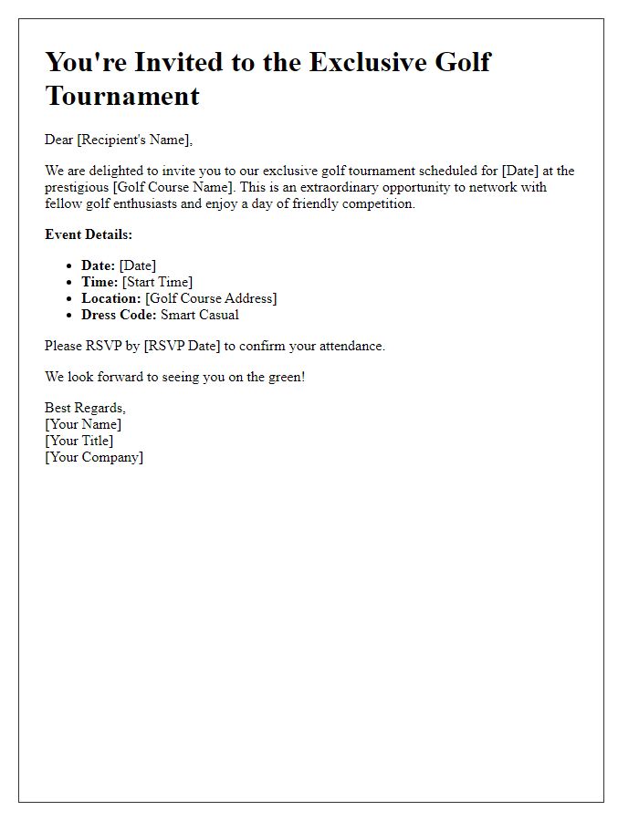 Letter template of exclusive golf tournament invitation