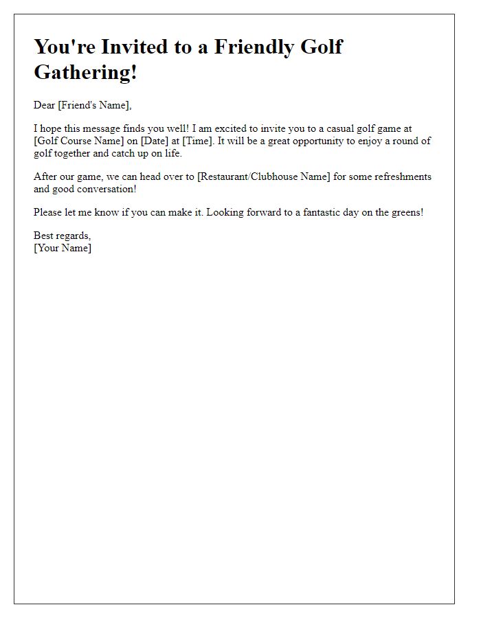 Letter template of friendly golf gathering invitation