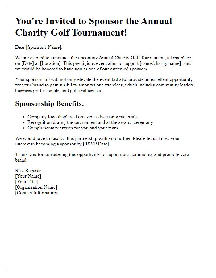 Letter template of golf tournament invitation for sponsors