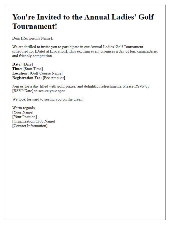 Letter template of ladies' golf tournament invitation