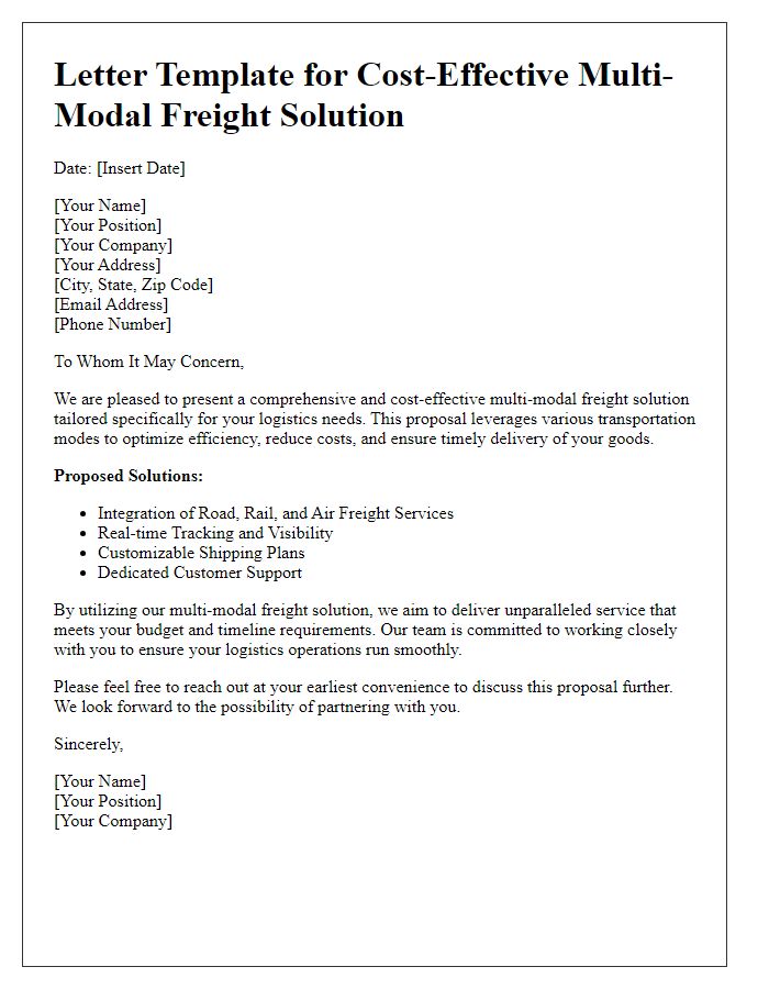 Letter template of cost-effective multi-modal freight solution