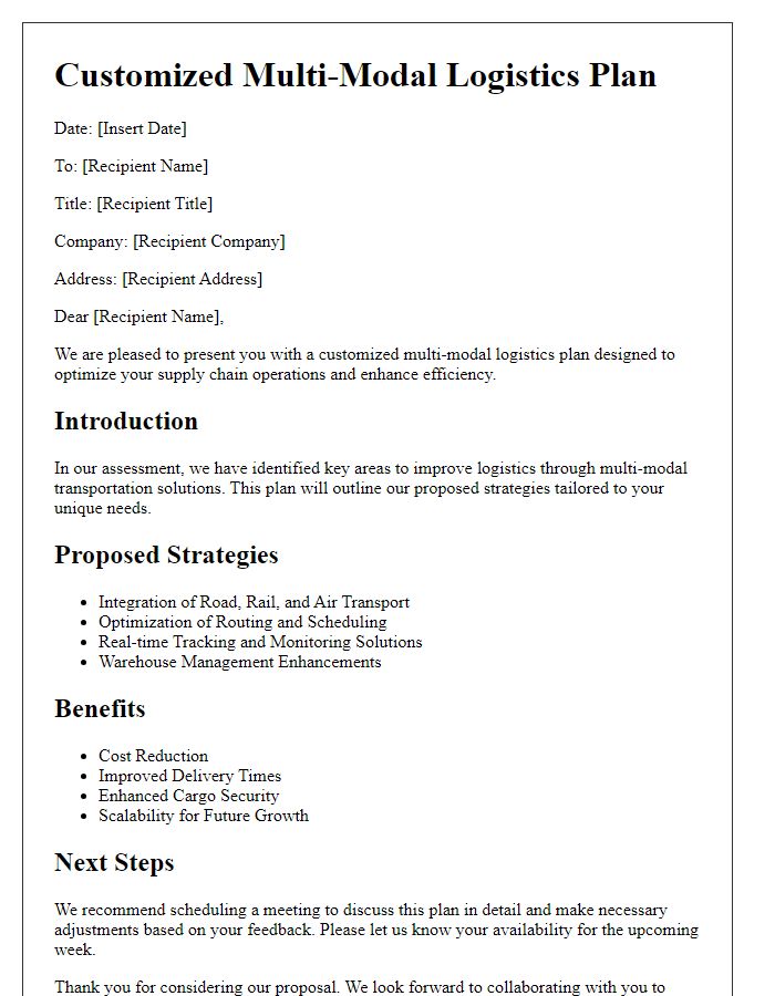 Letter template of customized multi-modal logistics plan