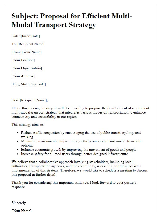 Letter template of efficient multi-modal transport strategy