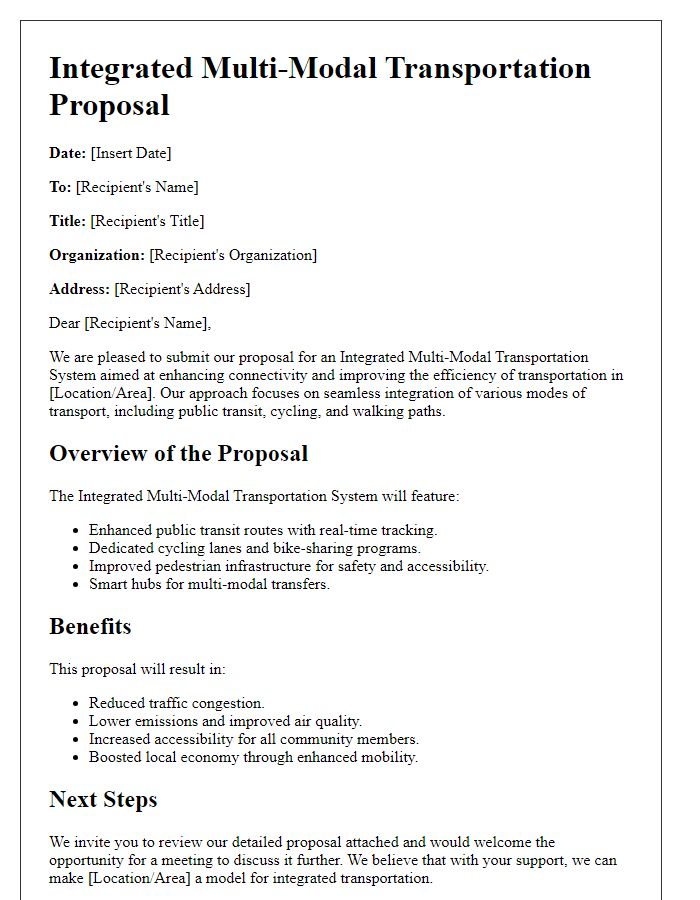 Letter template of integrated multi-modal transportation proposal