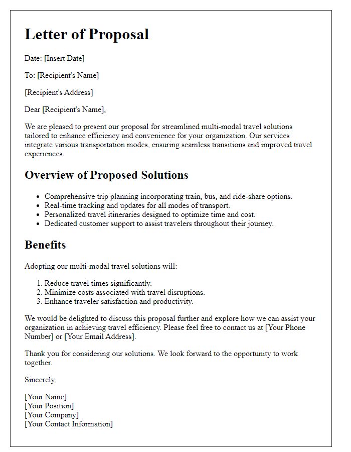 Letter template of streamlined multi-modal travel solutions