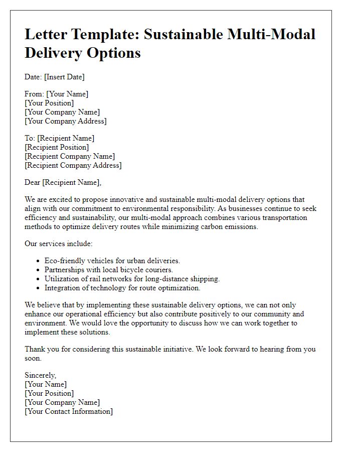 Letter template of sustainable multi-modal delivery options