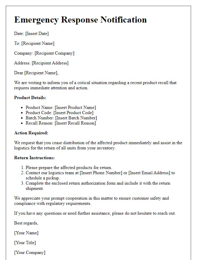 Letter template of logistics emergency response for product recalls