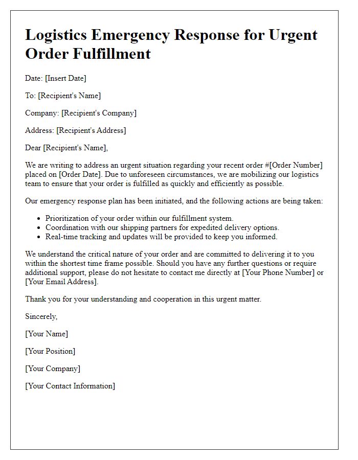 Letter template of logistics emergency response for urgent order fulfillment