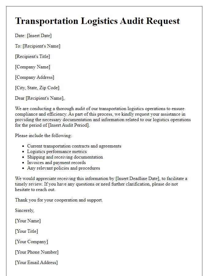 Letter template of transportation logistics audit request