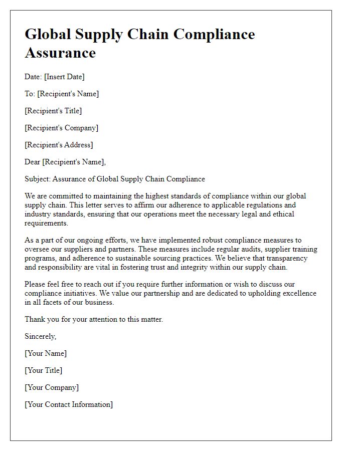 Letter template of Global Supply Chain Compliance Assurance