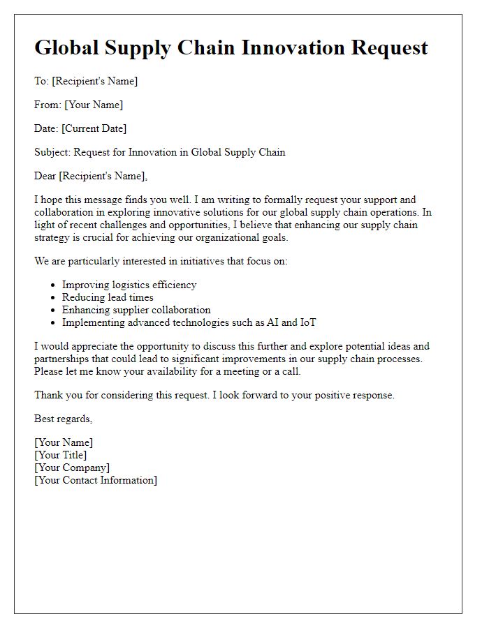 Letter template of Global Supply Chain Innovation Request