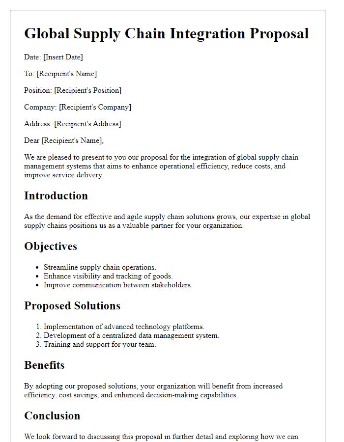 Letter template of Global Supply Chain Integration Proposal