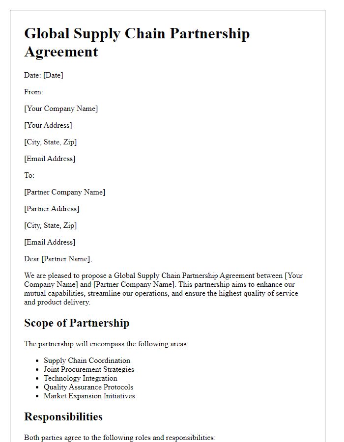 Letter template of Global Supply Chain Partnership Agreement