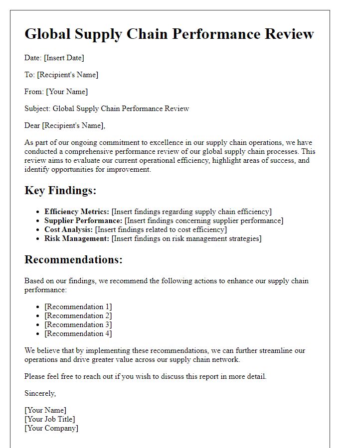 Letter template of Global Supply Chain Performance Review