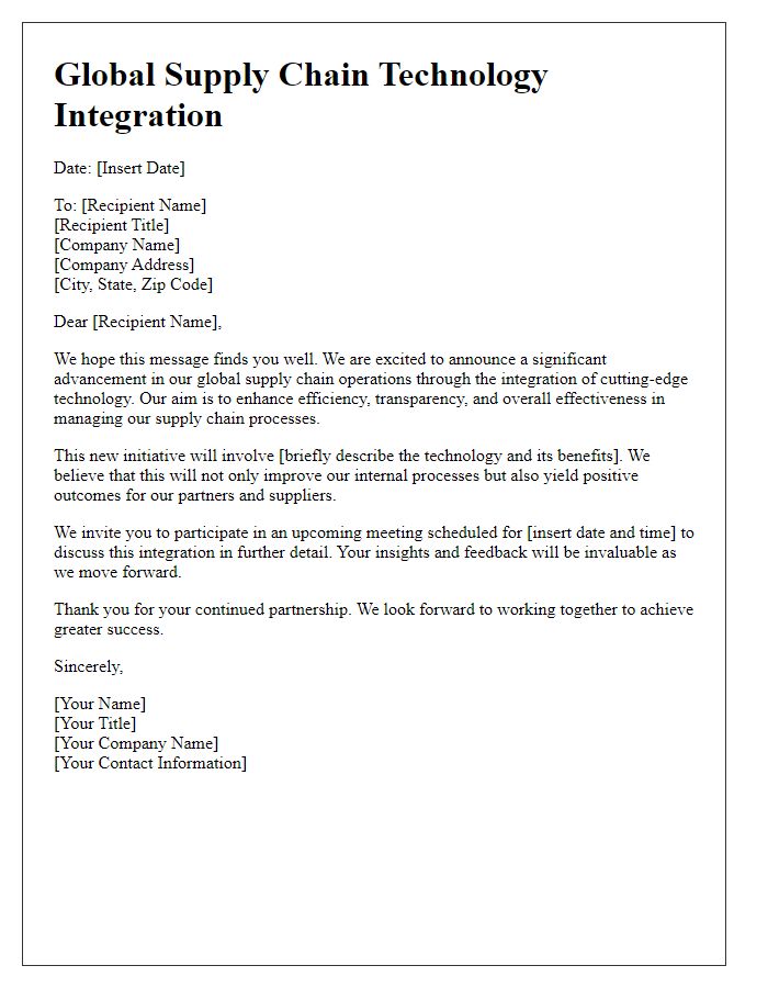 Letter template of Global Supply Chain Technology Integration