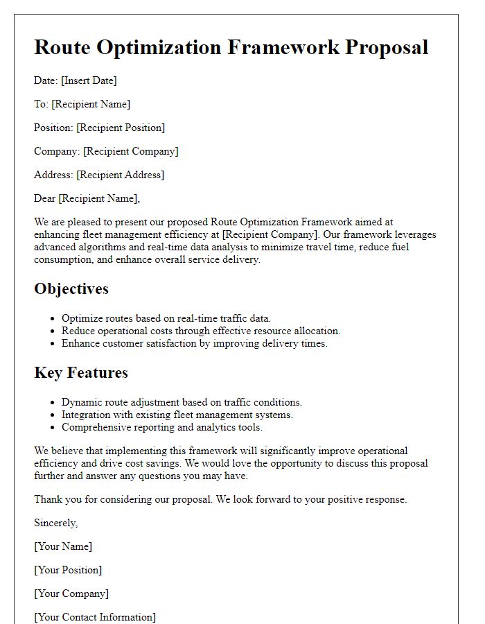 Letter template of route optimization framework for fleet management enhancement.