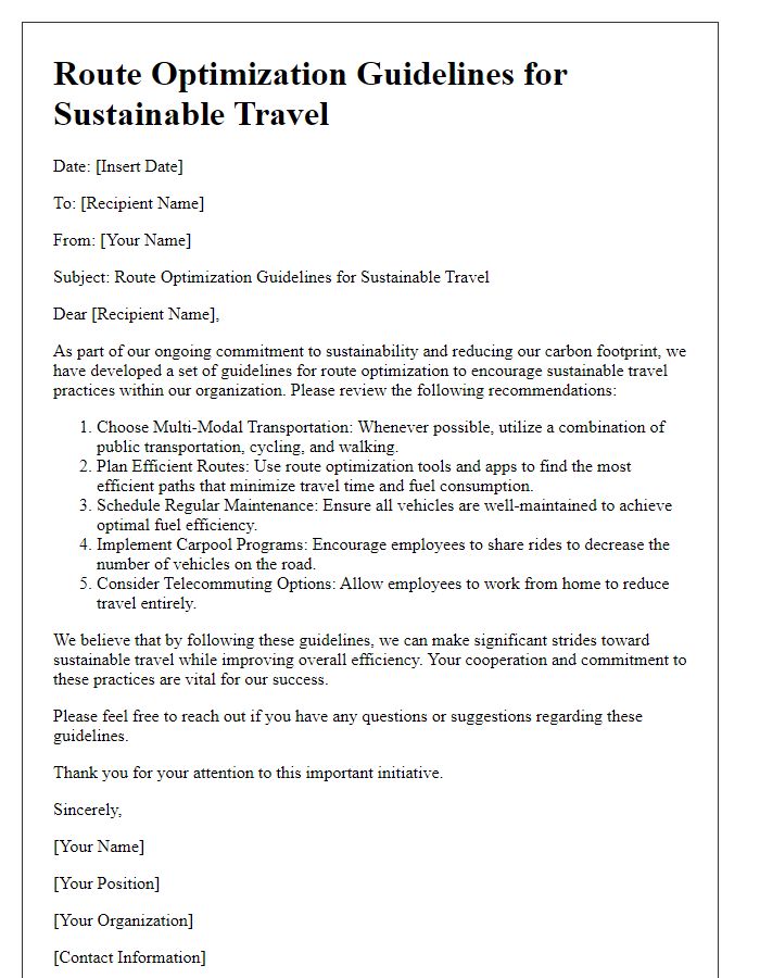 Letter template of route optimization guidelines for sustainable travel.