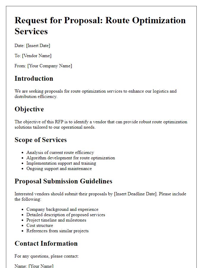 Letter template of route optimization request for proposal to vendors.