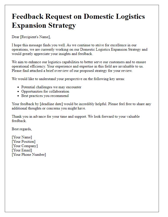 Letter template of Feedback Request on Domestic Logistics Expansion Strategy