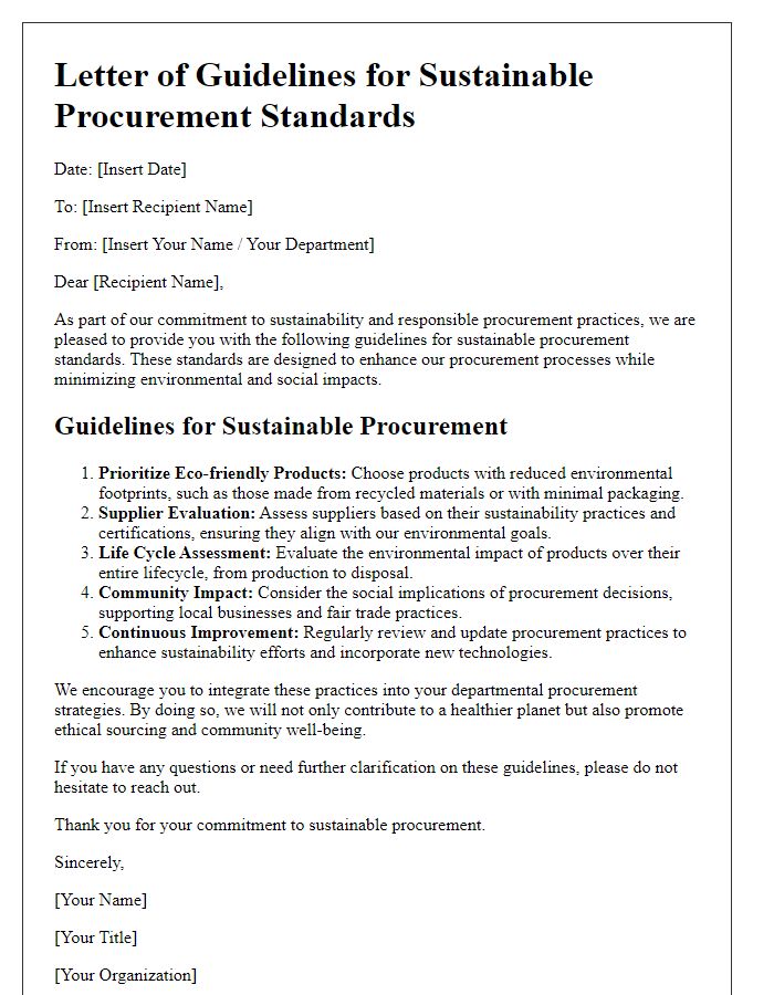 Letter template of guidelines for sustainable procurement standards.