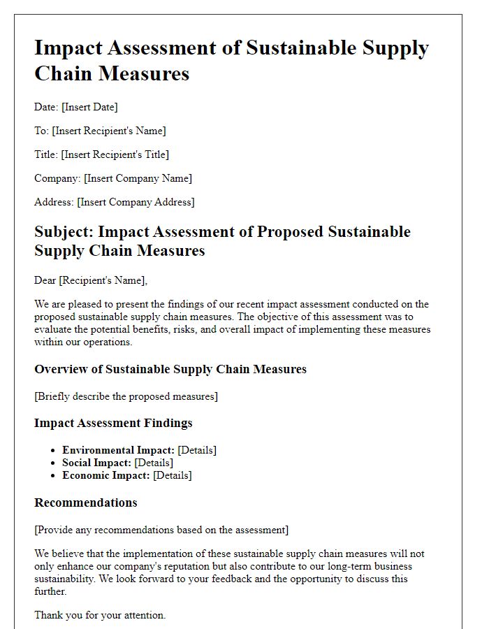 Letter template of impact assessment for sustainable supply chain measures.