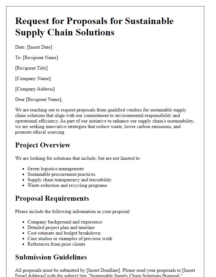 Letter template of request for proposals for sustainable supply chain solutions.