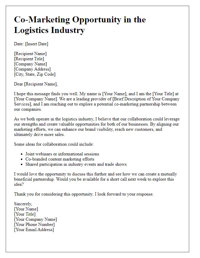 Letter template of co-marketing opportunity in logistics industry