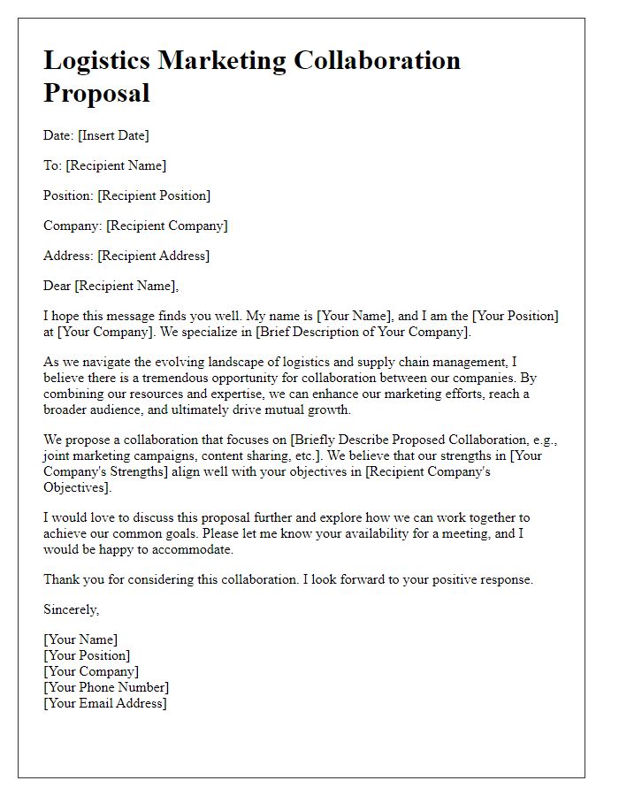 Letter template of logistics marketing collaboration proposal