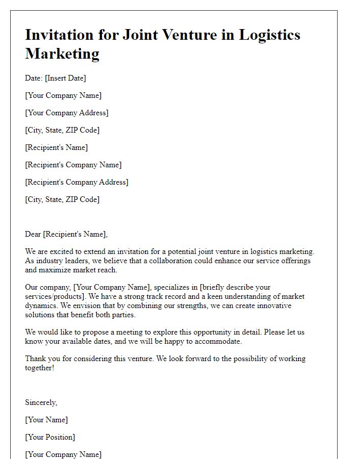 Letter template of logistics marketing joint venture invitation