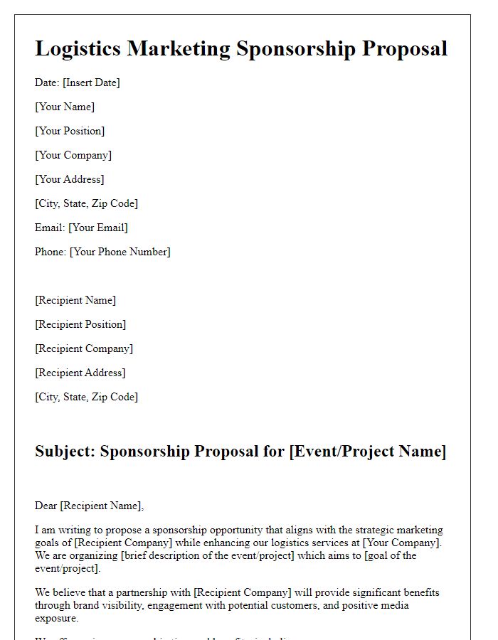 Letter template of logistics marketing sponsorship proposal