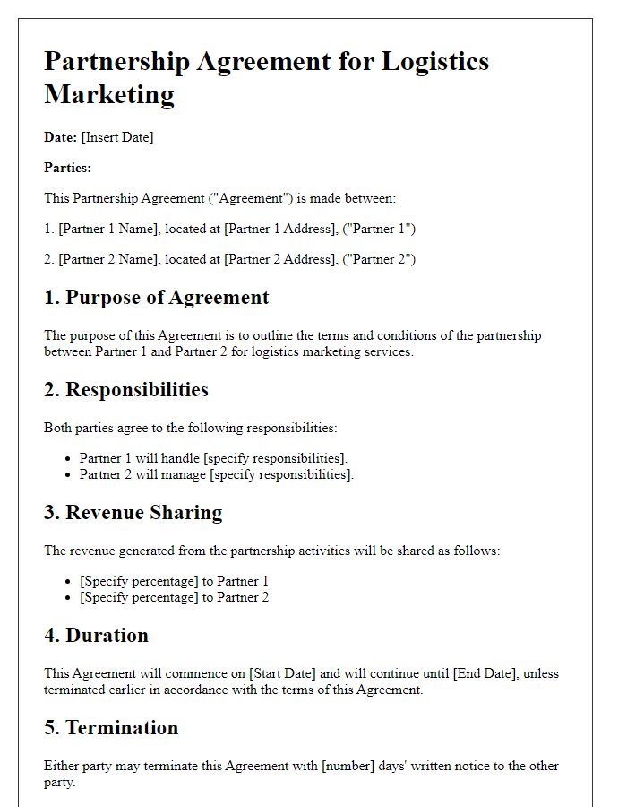 Letter template of partnership agreement for logistics marketing