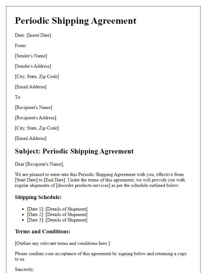 Letter template of Periodic Shipping Agreement