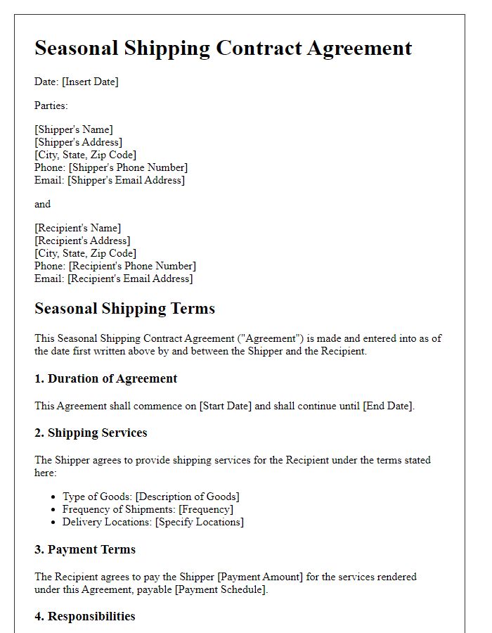 Letter template of Seasonal Shipping Contract Agreement