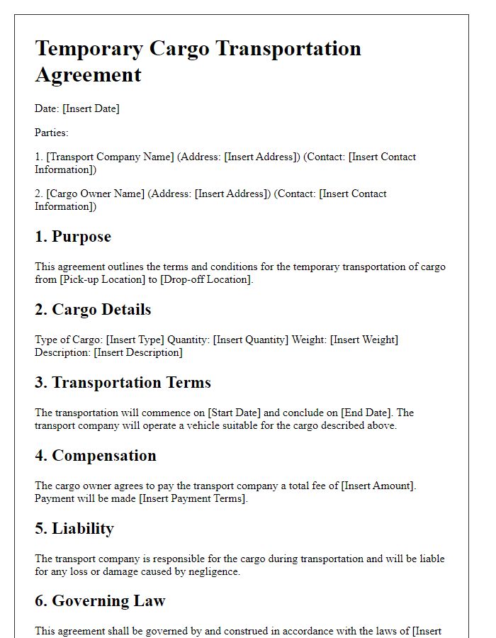 Letter template of Temporary Cargo Transportation Agreement