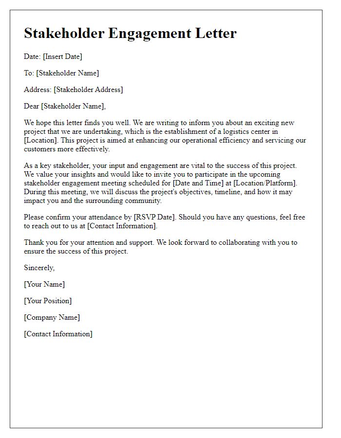 Letter template of stakeholder engagement for logistics center project