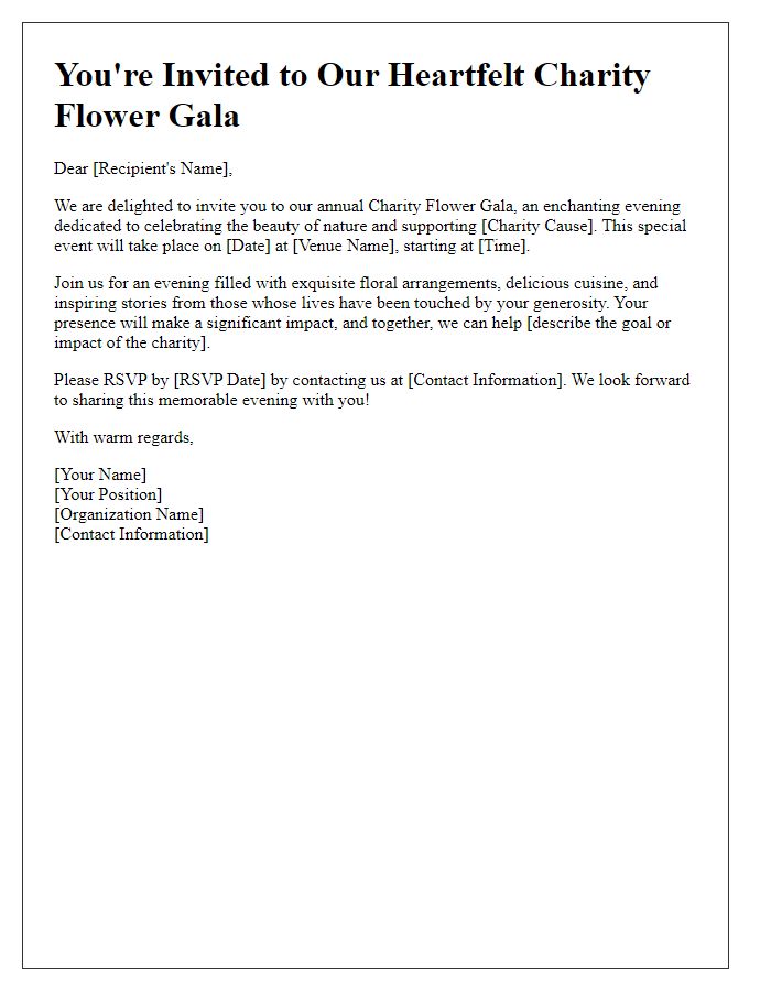 Letter template of heartfelt invitation to charity flower gala.