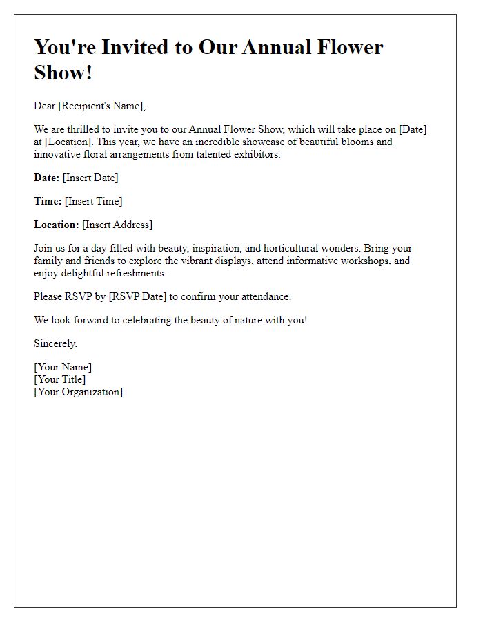 Letter template of invitation for annual flower show.