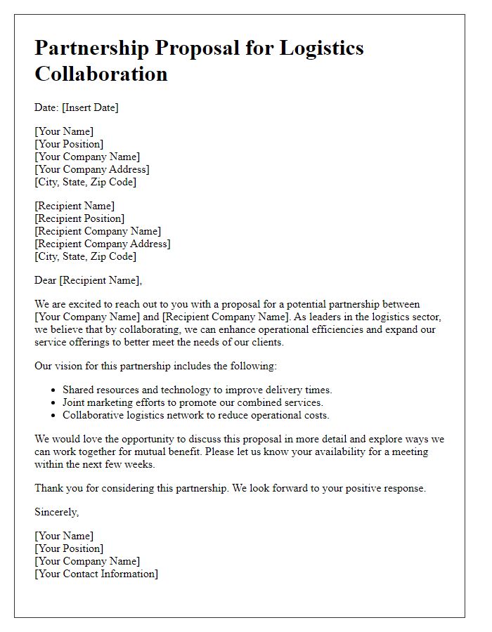 Letter template of partnership proposal for logistics collaboration