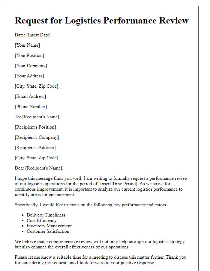 Letter template of request for logistics performance review