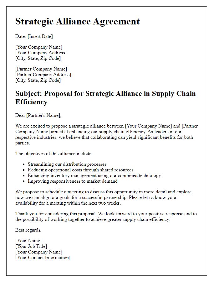 Letter template of strategic alliance for supply chain efficiency