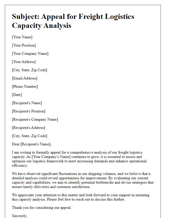 Letter template of appeal for freight logistics capacity analysis