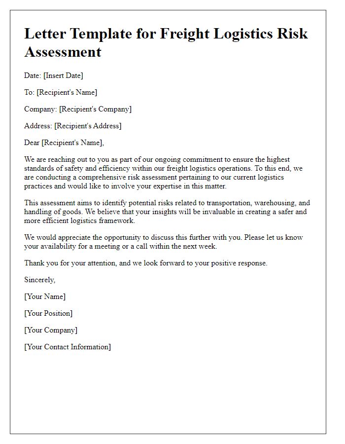 Letter template of communication for freight logistics risk assessment