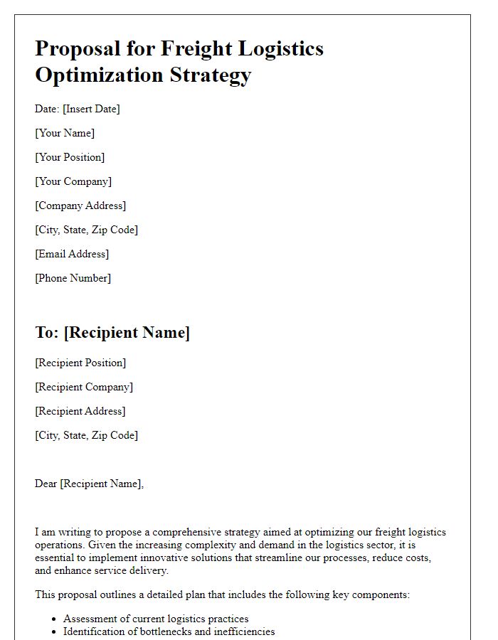 Letter template of proposal for freight logistics optimization strategy