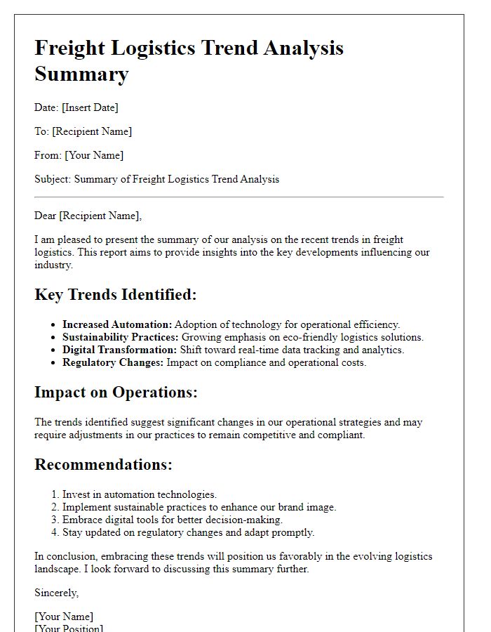 Letter template of summary for freight logistics trend analysis