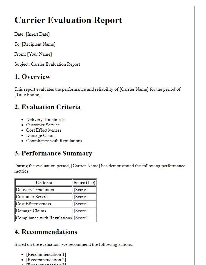 Letter template of carrier evaluation report