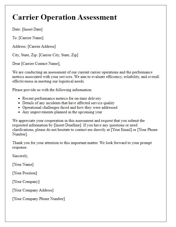 Letter template of carrier operation assessment