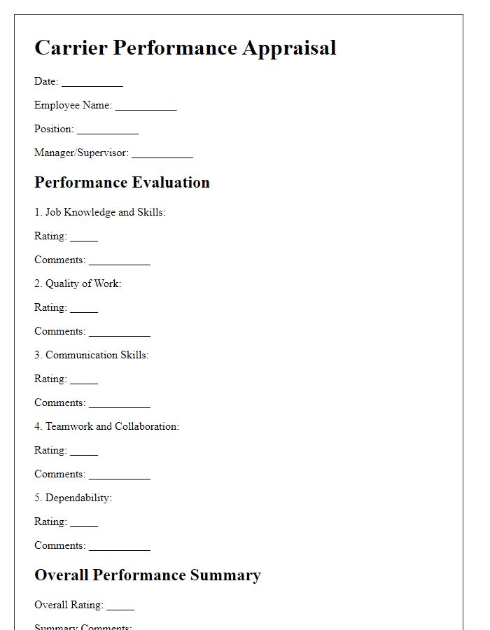 Letter template of carrier performance appraisal