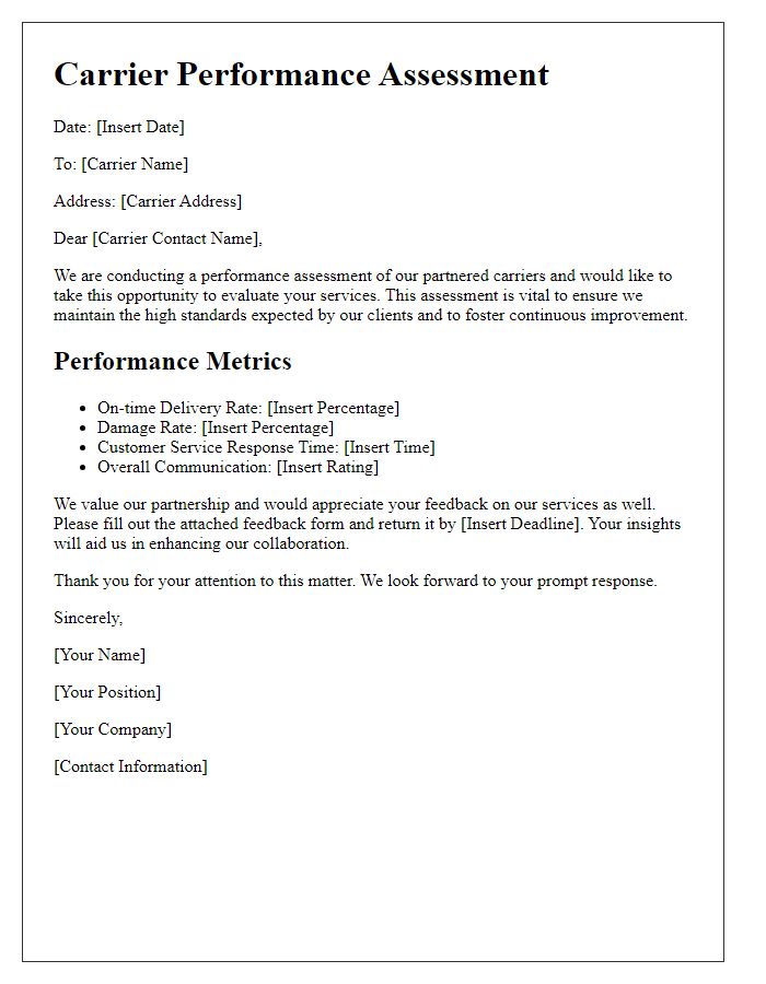 Letter template of carrier performance assessment